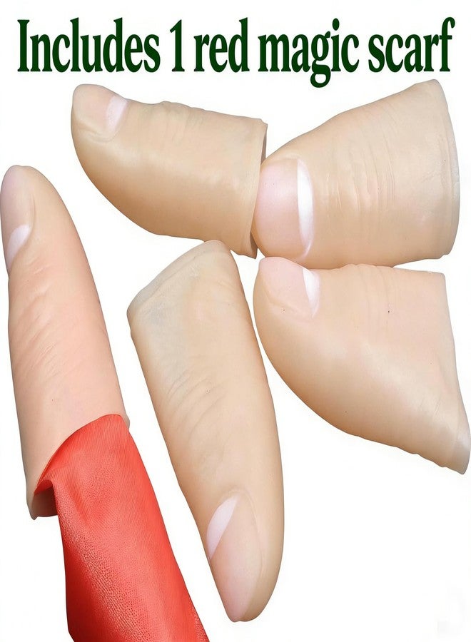 MAGIKON 5pcs Magic Thumb Tips - Soft Fake Finger for Close-Up Tricks, Stage Magic Props & Prank Toys with One Red Magic Scarf - Image 4